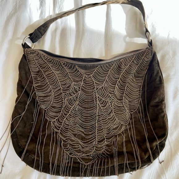 Antik Batik Handbags - Antik Batik Beaded Hobo Bag — Khaki Green